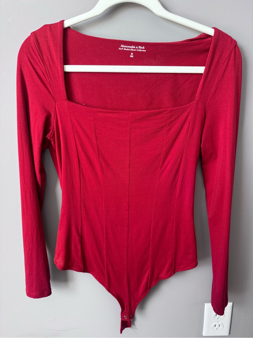 Abercrombie & Fitch Red Square Neck Long Sleeve Bodysuit Size M